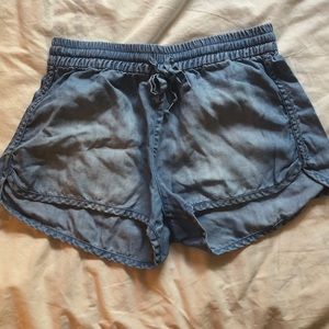 Flowy shorts; denim-like material